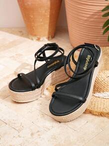 Styleloop Women's Woven Rope Platform Wedge Sandals, Vacation Style BOHO Chic Retro American Western Music Festival Party Outfit