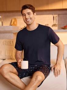Manfinity Underwear&Sleepwear Basics Men Anchor Print T-Shirt And Shorts Homewear Set - Multicolor - View 4