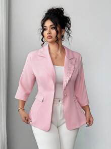 Elenzga Elegante chaqueta superior plisada con flor 3D en color rosa para mujeres de talla grande
