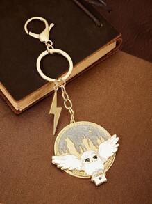 HARRY POTTER X SHEIN Rotating Glitter Zinc Alloy Cartoon Owl Keychain Bag Charm, Suitable For Gifts, Collection And Commemoration, Gold Color,Christmas,Gift Ideas - Multicolor - View 6