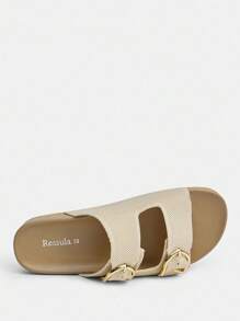 Fashionable Women's Adjustable Buckle Flat Slide Sandals - Beige - View 4