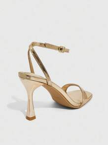 CUCCOO SZL Women's Fashionable Minimalist Ankle-Strap High Heel Square Toe Sandals, Suitable For Commute, Dating, Parties For Christmas - Champagne - View 10