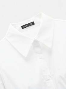 Maija Women's White Shirt With Side Slit Multiple Bow Decorative Design, Summer Dress Shirt With Stylish, Elegant, Versatile, Comfortable Fit, Long Sleeve, Side Slit, Multiple Bow Decor, Vintage Music Festival Casual Attire, Romantic, French Chic, Sophisticated, Understated, Graceful