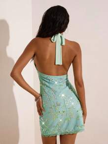 Opulessa 女士平纹梭织挂脖迷你连衣裙 - 綠色 - 查看 2