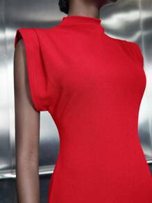 Maija Đầm ôm dáng hiện đại, thanh lịch, vai rộng màu đỏ tươi cho nữ, thiết kế áo chui đầu không tay có khóa kéo ẩn phía sau, viền xẻ tà dài vừa phải, thoải mái và ấm áp, phù hợp cho những dịp thường ngày trong công sở - Đỏ - Xem 4