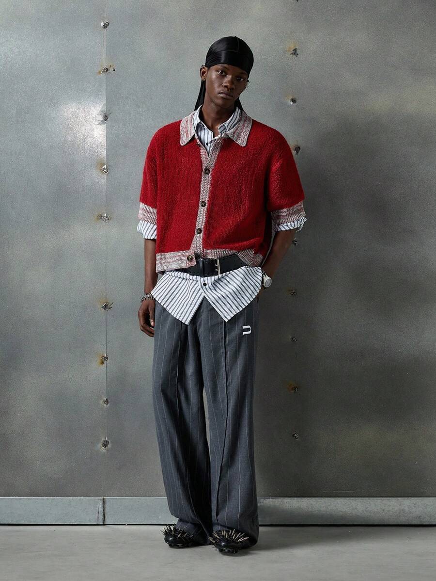 NEON BLANC 男士休闲红色短袖针织开衫 - 紅色 - 查看 1