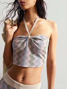 Bohemela Women's Halter Backless Criss-Cross Strap Cropped Knit Top - Multicolor - View 5