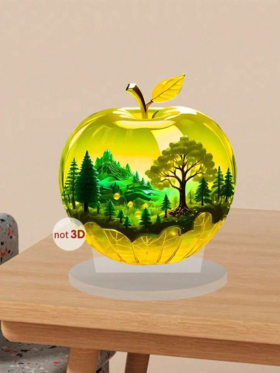 SHEIN 1 pièce Ornement de bureau en forme de pomme en acrylique 2D, illustration créative avec impression peinte. Petite décoration de bureau transparente, convient pour la maison et le bureau, décoration multifonctionnelle pour les fêtes et usage quotidien, parfait pour offrir à des amis et comme cadeau d'anniversaire ou de Pâques