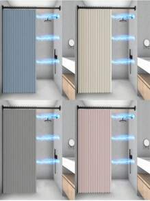 SHEIN 1pc Boho Style Foldable Magnetic Adsorption Bathroom Curtain, Waterproof & Mildew Resistant Linen-Like Material, Dry-Wet Separation No-Drill Home Bathroom Decor Summer Bathroom Accessories Back To School - Multicolor - View 3