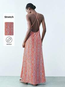 Maija Women's Digital Geometric Print V-Neck Tie Waist Dress, Versatile Urban Party Fashion For Spring And Summer, Slimming Waist Design, Multicolor Prints Vacation Dress, Bohemian Retro Style Maxi Dress Business Casual Women's Wear, Office Wear, Low-Key Old Money Style, Effortless Temperament, High-End Urban Commuting, The Same Style As The Editor-In-Chief Of The Magazine, Urban Social Vacation Party Wear, Charming, Low-Key And Durable Basic Style, Versatile And Not Picky Clothing, Street Fashion - Multicolor - View 1