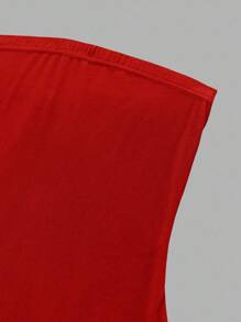 Sweetra 女士纯色修身高开叉抹胸连衣裙，适合新年服装迷你短款女装 - 紅色 - 查看 5