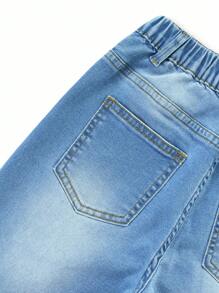 Denim Tween Boy Casual Daily Urban Street Style Elasticated Waist Zip Closure Denim Jeans Chic For Autumn/Winter - Multicolor - View 5