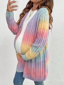 SHEIN Maternity Ombre Color Long Sleeve Open Front Casual Long Cardigan - Multicolor - View 6