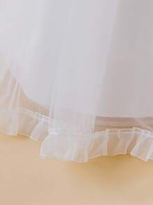 Glamorique Kids Baby Girl Lace Mesh Satin Long Sleeve Dress, White Floral Flower Girl Wedding Party Ball Gown With Big Bow Back, High-End Children's Dress For Birthday, Banquet, Performance Baby Girl White Lace Dress White Dress For Baby Girl