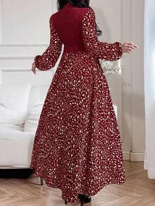 Modelyn Women's Ditsy Floral Patchwork Arabic Style Dress - Burgundy - View 2