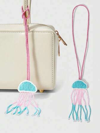 Fairycore 1pc Handmade Beaded Ocean Themed Sequin Leather Keychain/Bag Charm With Marine Elements