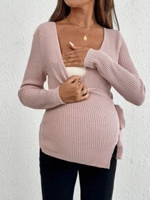 SHEIN 孕妇休闲纯色系带开衫