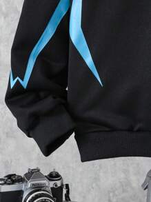 2pcs/Set Teen Outdoor Casual Sports BOSTON Letter & Lightning Graphic Hoodie Sweatshirt + Sweatpants Set, Autumn/Winter Fall