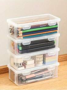 Large Capacity Clear Pencil Organizer Box - Transparent Stationery Storage For Colored Pencils, Crayons & Art Supplies - Multicolor - View 3