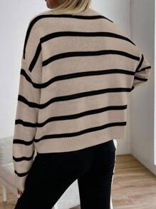 SHEIN Unity Striped Drop Shoulder Sweater,Long Sleeve Tops Knit Pullover Fall Winter Outfit