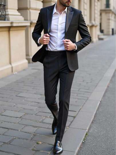 Manfinity Mode סט חליפה מזדמן לגברים עם שרוולים ארוכים ומכנסיים בדוגמת לוח שחמט