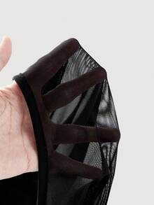 SHEIN MOD 女士黑色网纱修身喇叭袖上衣，黑色网纱喇叭袖上衣，秋季，万圣节服装，工作，波西米亚风，教师，褶皱上衣，长袖上衣 - 黑色 - 查看 6