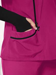 TaskEZ Plus Size Contrast Trim Short Sleeve Healthcare Scrub Uniform Top - Red Violet - View 8