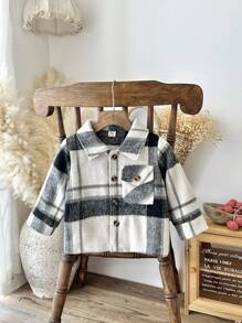 SHEIN 男婴格子翻领单排扣口袋长袖夹克 - 彩色 - 查看 4