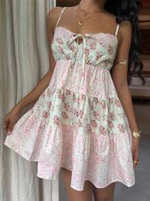 SHEIN PETITE 女士豹纹拼布迷你吊带连衣裙，休闲假日风格