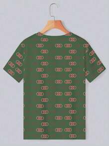 SHEIN Camiseta casual de verano para mujer de corte holgado con estampado en todo el Body y cuello redondo - Verde - Ver 2