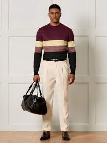 Manfinity Homme Men's Autumn Contrast Color Striped Pullover Knit Sweater - Red - View 6