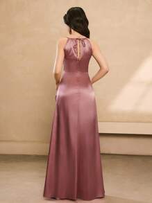 Vestido largo con abertura, cintura plisada de satén para bodas y Halloween, vestido formal para baile de graduación, fiesta de cumpleaños para adolescentes y niñas