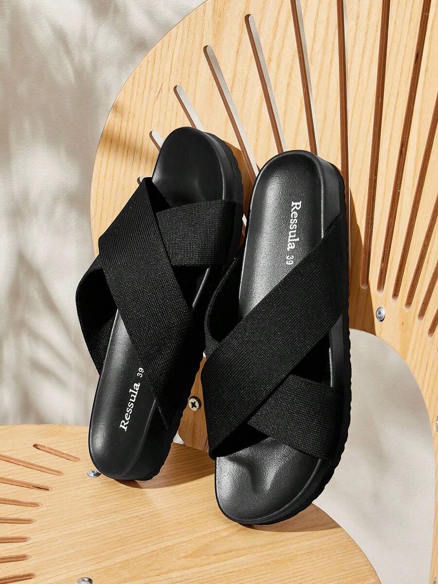 Ressula Fashionable Women Casual Daily Flat Slide Sandals - Black - View 1