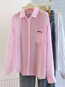 Casual Office Bow Decor Solid Color Blouse - Multicolor - View 3