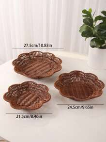 SHEIN Handwoven Rattan Storage Basket Decorative Woven Fruit Snack Tray Living Room Organizer Home Decor Natural Fiber Basket Multipurpose - Brown - View 2