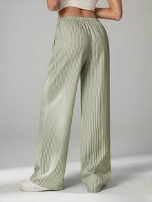 SHEIN Tall Pantalones casuales sueltos de pierna ancha con lazo a la cintura y estampado de rayas para mujer