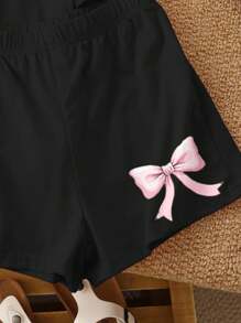 SHEIN Leap Crew 青少年女孩休闲简约短袖和短裤两件套，适合夏季 - 彩色 - 查看 5