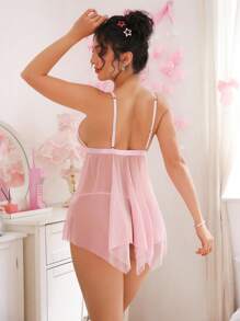 SHEIN French Pink Sheer Babydoll With Spaghetti Straps For Women - Pink - View 2