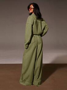 Athîral Women's Casual Retro Wide Leg Denim Jumpsuit, Fall Women Clothes