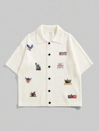 Street Life Chemise à maille lâche, Top tricoté à manches courtes pour hommes