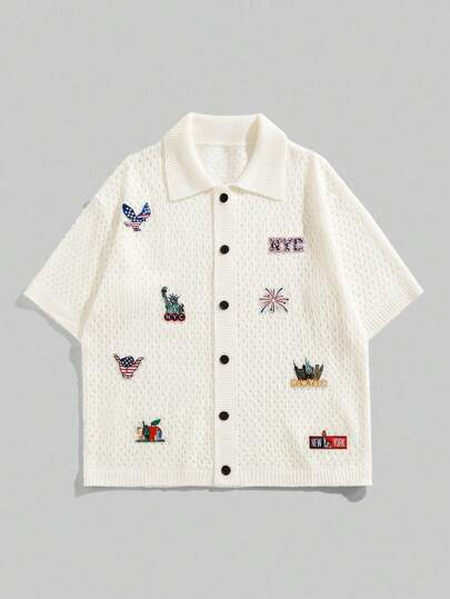 Street Life Loose Vacation Knit Shirt, Men's Knit Short Sleeve Top