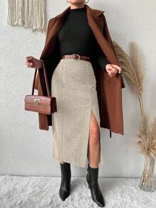 RueChic 女士herringbone高開叉裙 - 黃色 - 查看 7