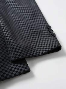 Manfinity Mode 男士棋盘格图案长袖夹克和裤子休闲西装套装 - 黑色 - 查看 8