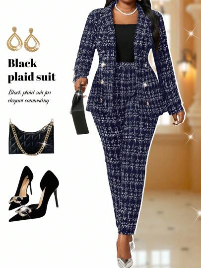 Fleurora 2025 New Clothing Autumn And Winter Elegant Navy Blue Knitted Lapel Button Long Sleeve Plus Size Fluffy Coats Wedding Guest Dress Women Back To School Fall Women Clothes Teacher Outfits For Women Business Casual Woman Office Outfits For Women Elegant Dresses For Women Work Clothes Women Teacher Vintage Fall Clothes For Women Plaid Suit Women Plaid Suit Women Business Suit Set 2 Pieces Suit Set Women Women Office Suit