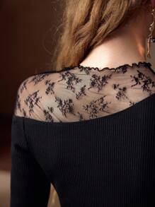 MOTF PREMIUM CONTRAST MESH PANEL KNITTED RIB T-SHIRT - Black - View 3