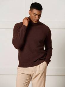 Manfinity CityGents Women's Casual Solid Color Turtleneck Long Sleeve Sweater, Autumn/Winter Brown Turtleneck Sweater, Old Money - Coffee Brown - View 1