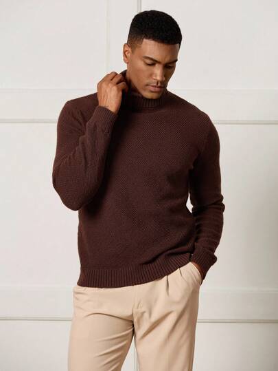 Manfinity CityGents Suéter de cuello alto de unicolor casual para mujer, suéter de cuello alto de otoño/invierno en color marrón, Old Money