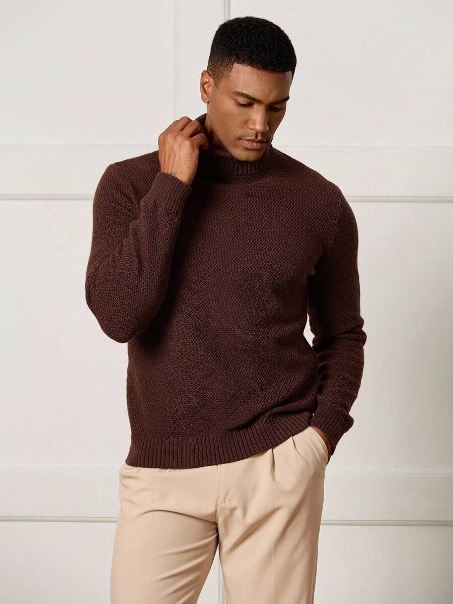 Manfinity CityGents Women's Casual Solid Color Turtleneck Long Sleeve Sweater, Autumn/Winter Brown Turtleneck Sweater, Old Money - Coffee Brown - View 1