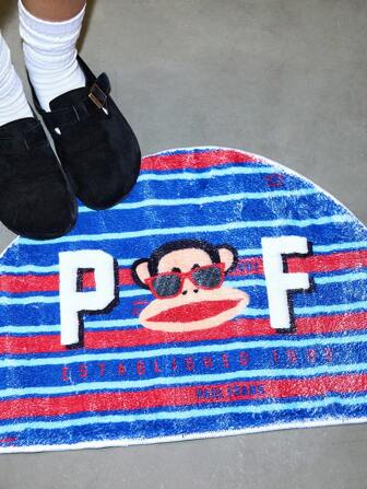 Paul Frank X ROMWE Felpudo decorativo con estampado de dibujos animados y rayas