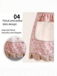SHEIN Luxury Floral Apron For Women - Elegant Baking Apron With Extra Large Pockets, Soft Chef Kitchen Wear, Christmas Housewife Gift Idea, Pink Home Cooking Accessories - Pink - View 9
